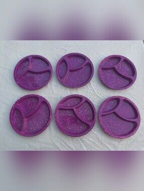 Set of 6 Zak Designs 8" Purple Confetti Melamine Divided Plates
